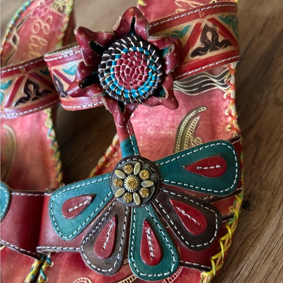 Elite Red and Teal Floral Sandals - Picture 2 of 8